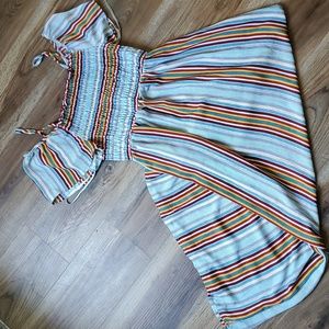 Juniors Large striped Bohemian cold shoulder maxi Dress